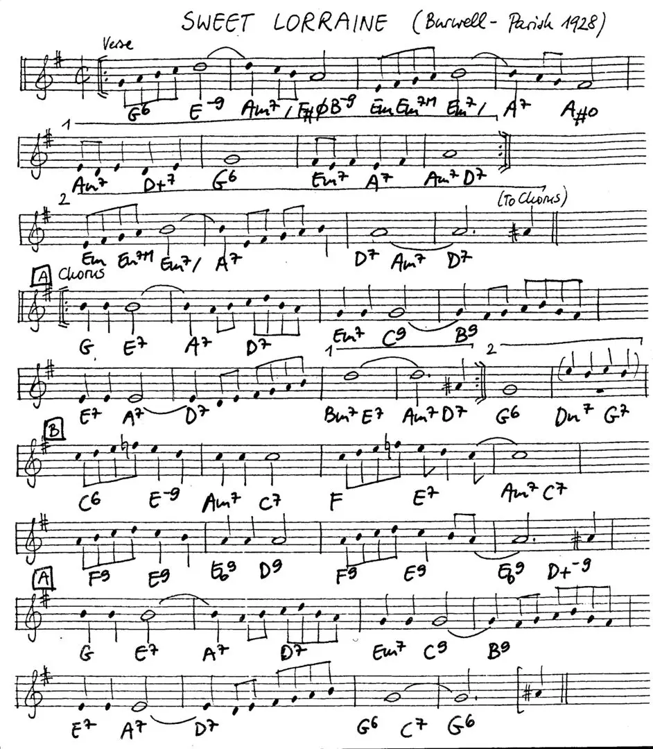 sweet lorraine free jazz leadsheet - Courtesy of the Jungle Jazz Band
